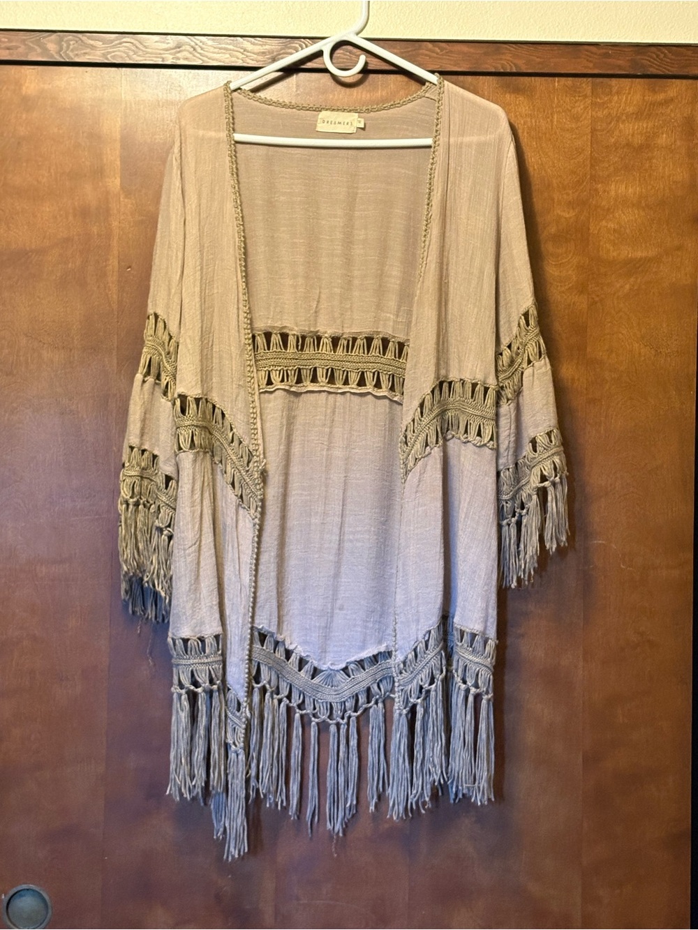 Dreamers Tan Boho Fringe Kimono Open Front Cardigan Women’s Large